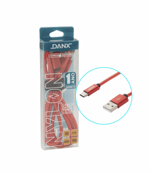 Cabo Tipo C Danx DU221T V8 1M de Nylon - 1 Ano de Garantia