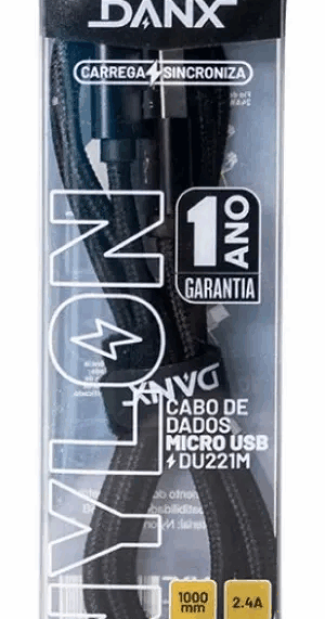 Cabo Carregador Micro USB Nylon V8 1M - 1 Ano de garantia