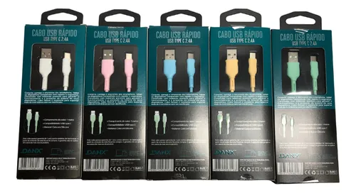 Cabo de Dados Tipo C Colors 2.4A 1 Metro 1 Ano de garantia